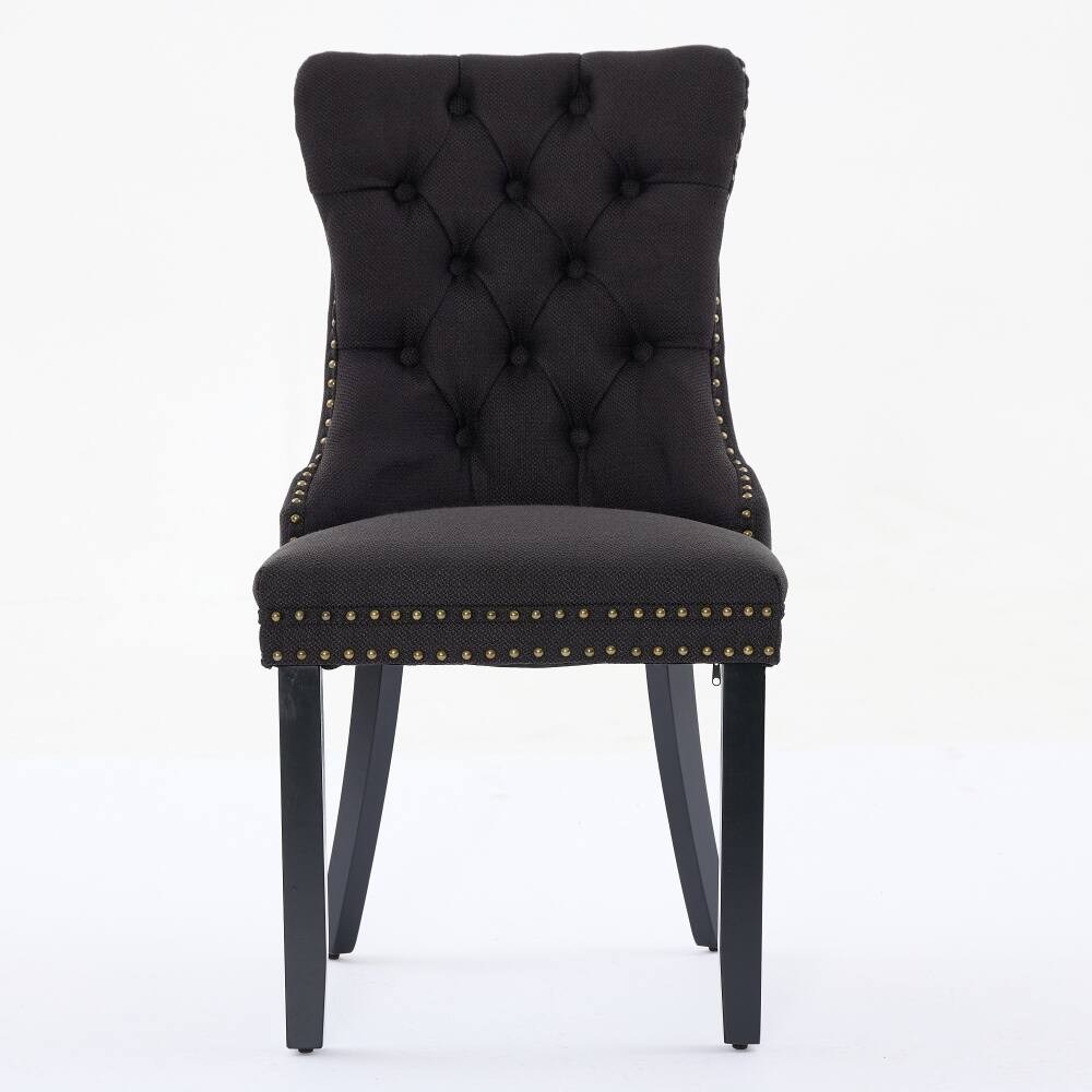 Angle. Loheer - Loheer Tufted Dining Chair Set of 2 Linen Upholstered Black - Black.