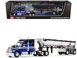 First Gear - Kenworth W990 76 Mid-Roof Sleeper and MAC Half Round End Dump Trailer 1/64 & by DCP/First Gear - Blue and Black