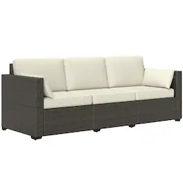 Outsunny - Patio Couch PE Wicker Deep Seating Outdoor Sofa with Removable Cushions, 3 Seater Rattan Sofa, Outdoor Furniture - Cream White