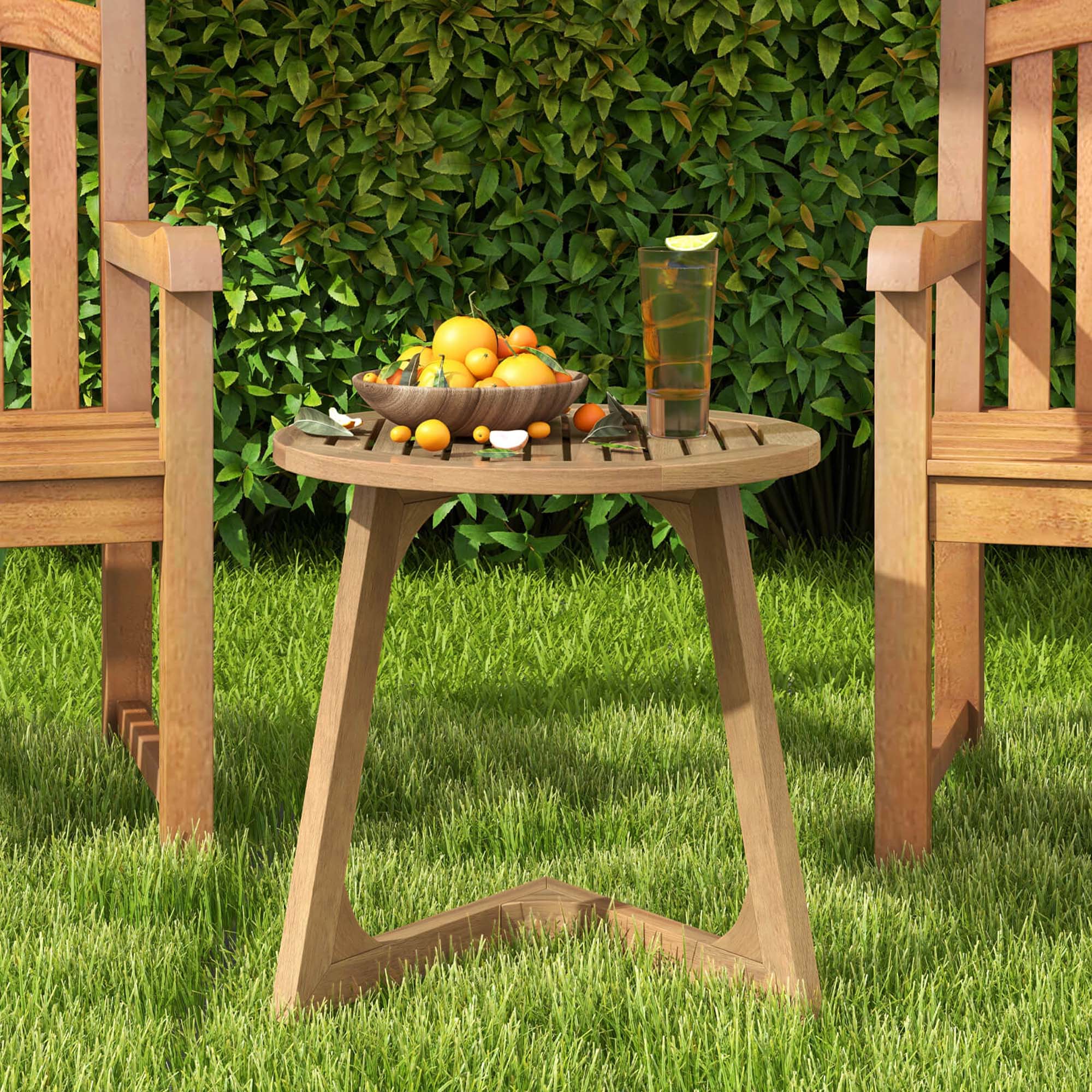 Alt View 4. Costway - Costway 1 PCS Teak Wood Side Table Round Sofa End Table with Slatted Tabletop Nightstand - Beige.