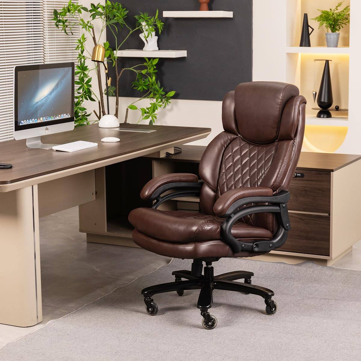 Alt View 2. Forest'nSky - Big & Tall Office Chair - 500lbs Capacity Executive Chair with Wide Seat & 360° Swivel - Brown.