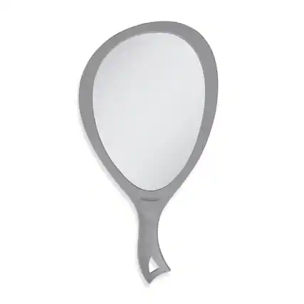 Front. Zadro - Large Teardrop Hand Mirror with Ergonomic Handle and Hanging Loop - Made in USA - Gray.
