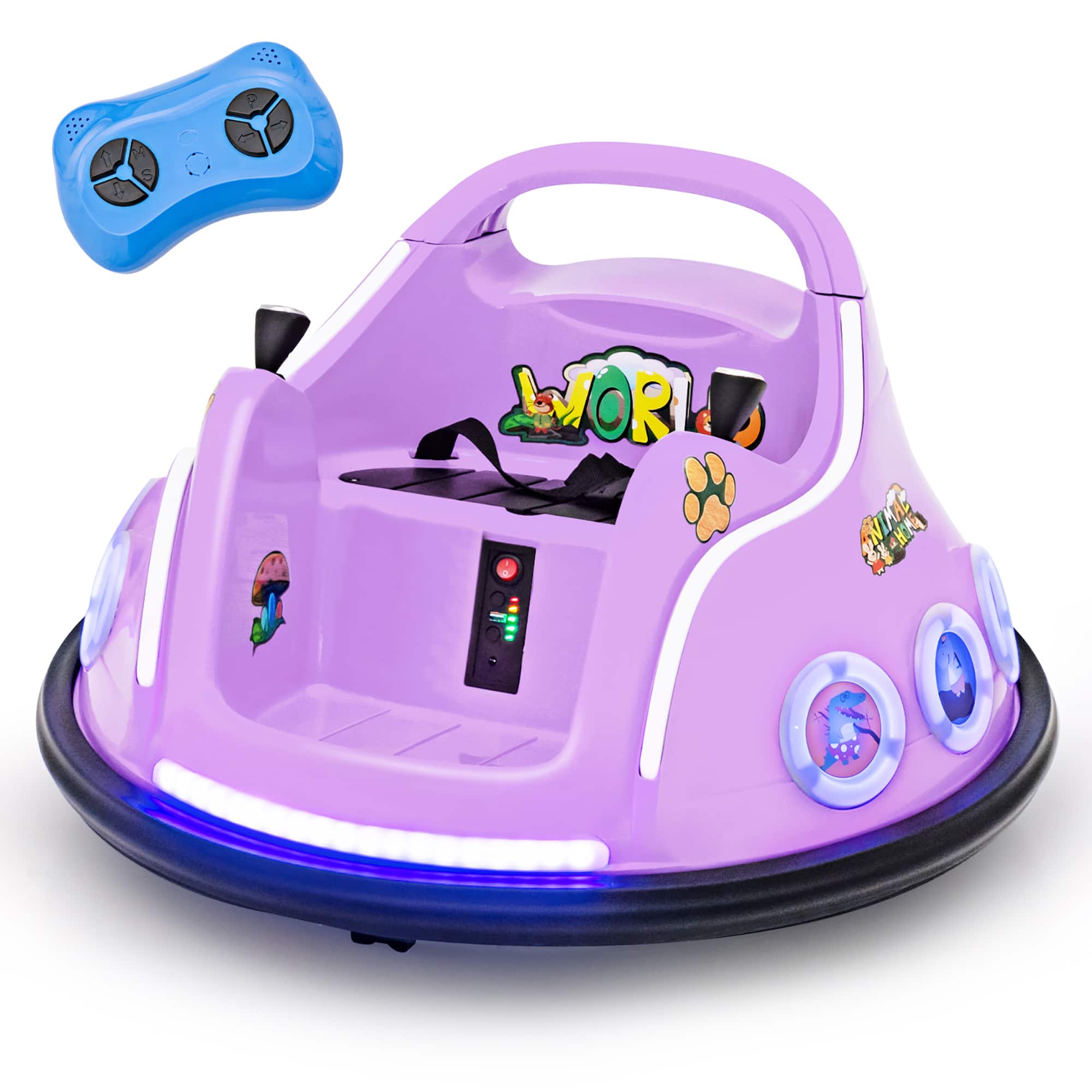 Gymax - 12V Kids Ride on Bumper Car Remote Control w/ Flashing LED Light & Music - Purple