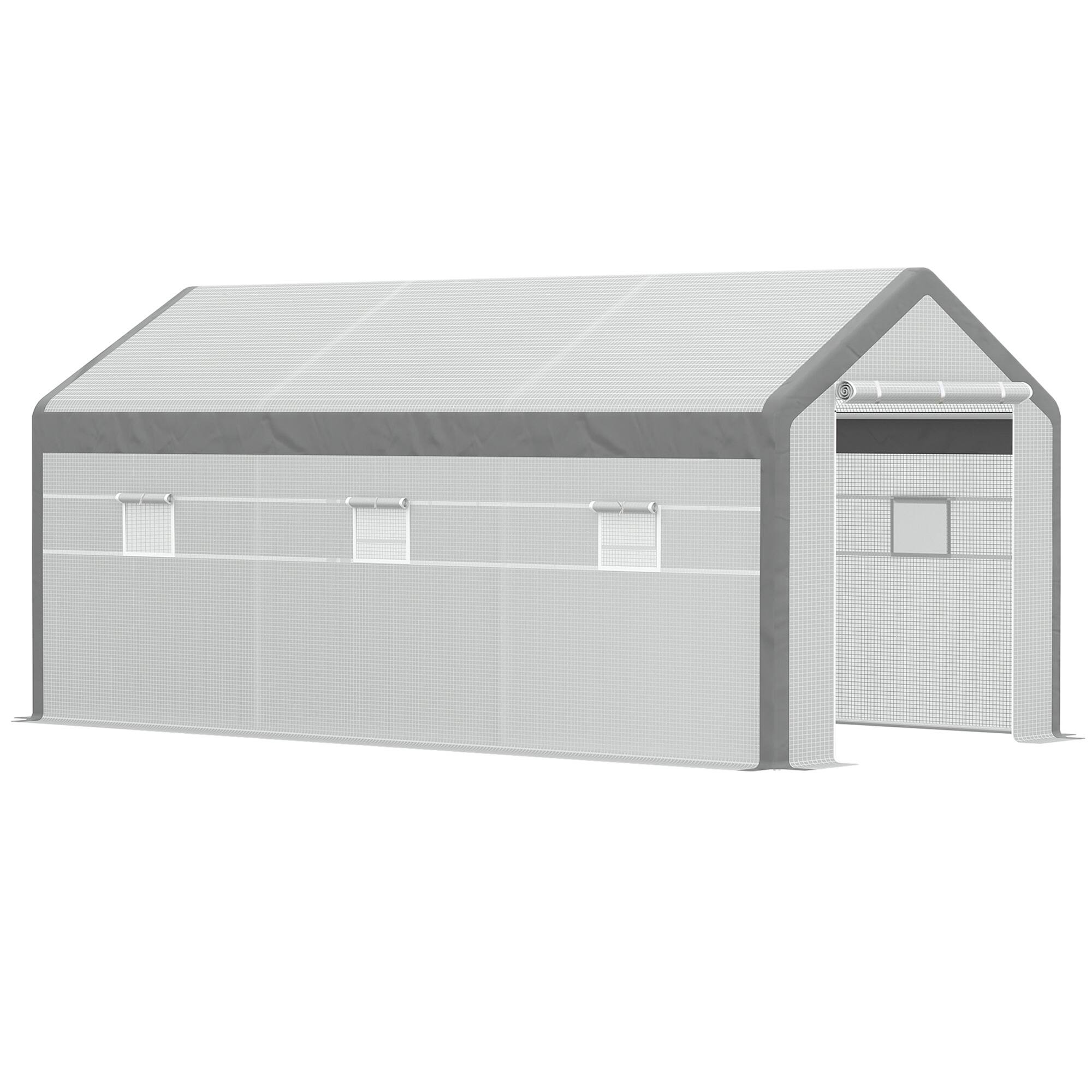 Outsunny - 20' x 10' x 9' Walk-In Greenhouse, Outdoor Garden Warm Hot House with 6 Roll-up Windows - White