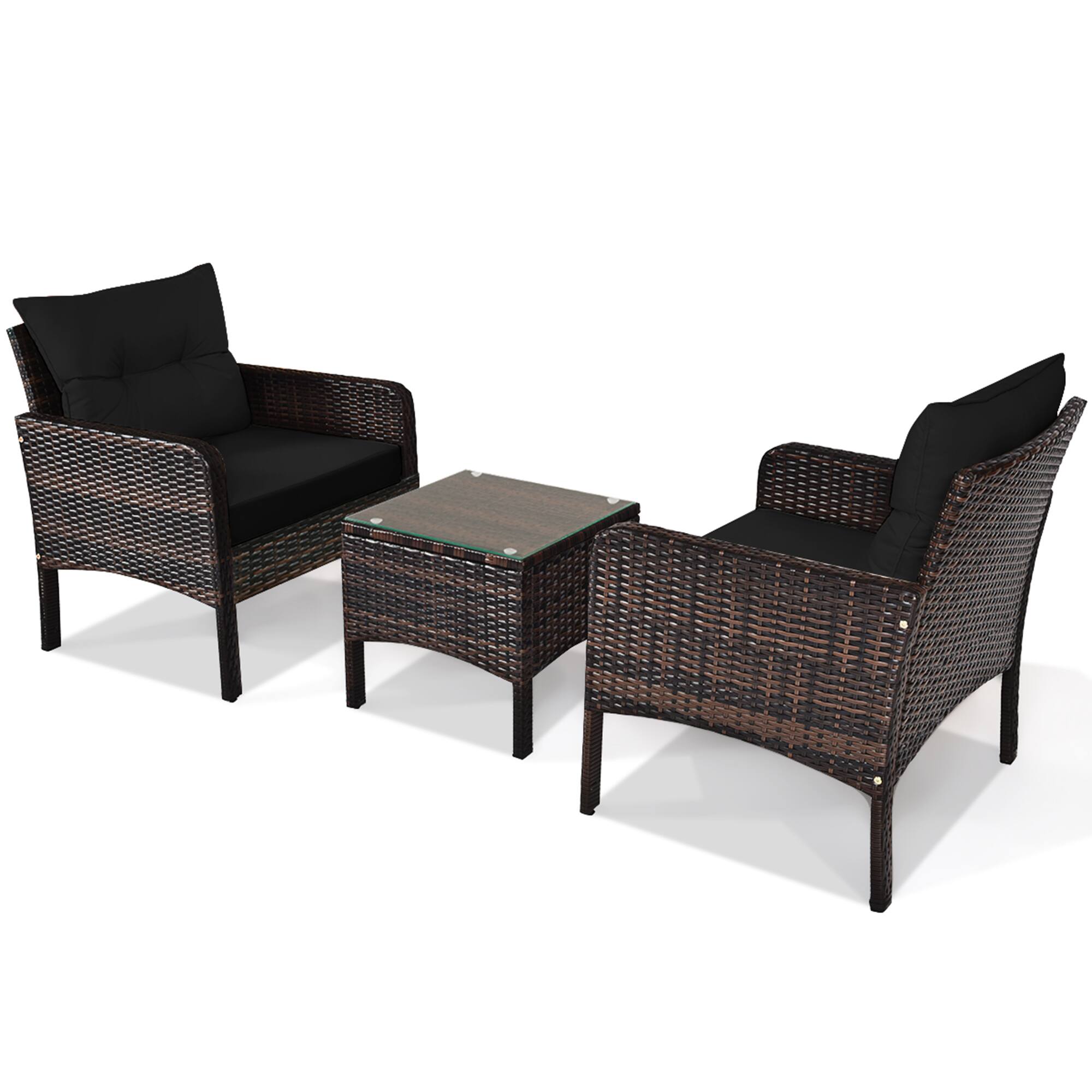 Alt View 1. Gymax - Gymax 3PCS Rattan Patio Conversation Furniture Set Yard Outdoor w/ Black Cushions - Black.