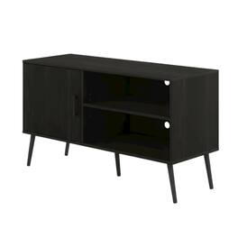 FurniFact - Espresso Wood TV Stand with One Cabinet and Shelves for Living Room - Brown Black
