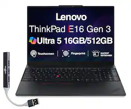 Lenovo - Upgraded - ThinkPad E16 Laptop 16'' Touchscreen (Intel Ultra 5-225U, 16GB DDR5, 512GB SSD, Win 11 Pro) w/DKZ USB Hub - Black