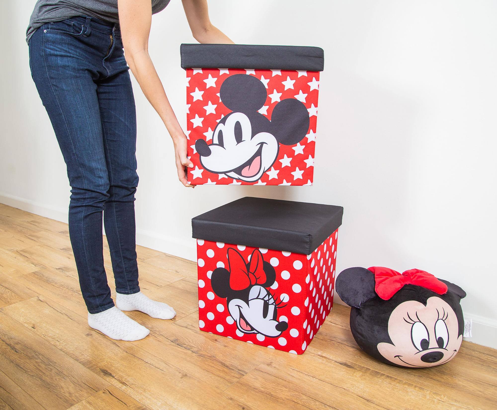 Alt View 4. Ukonic - Disney Mickey & Minnie 15-Inch Storage Bin Cube Organizers with Lids | Set of 2 - Red.