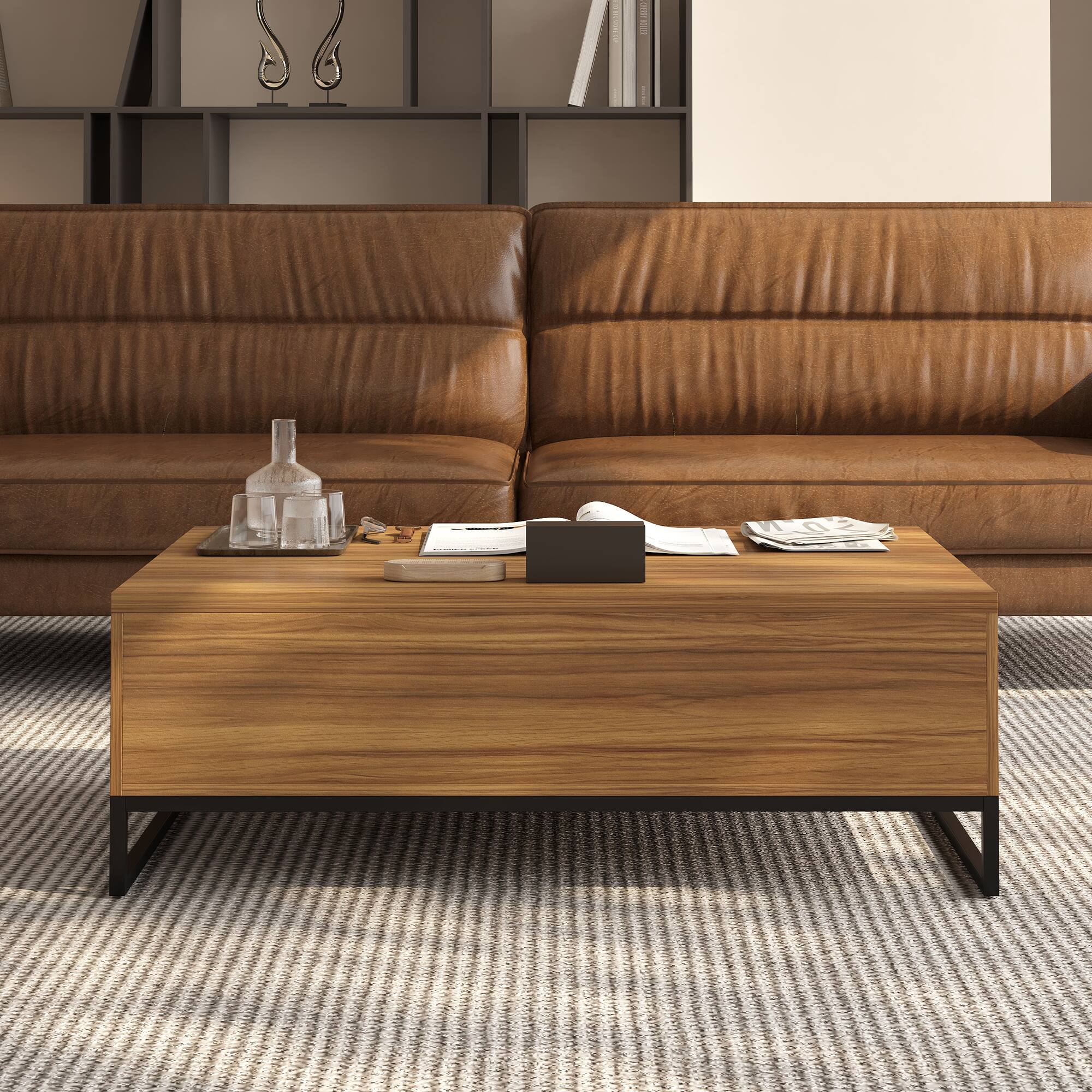 Back. luck idea - Modern 51.1" Lift-top Coffee Table with Storage Drawers Walnut Color living rooms - brown.