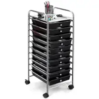 Costway - 10 Drawer Rolling Storage Cart Scrapbook Paper Office School Organizer - Black - Front_Zoom