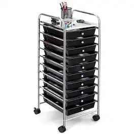 Costway - 10 Drawer Rolling Storage Cart Scrapbook Paper Office School Organizer - Black