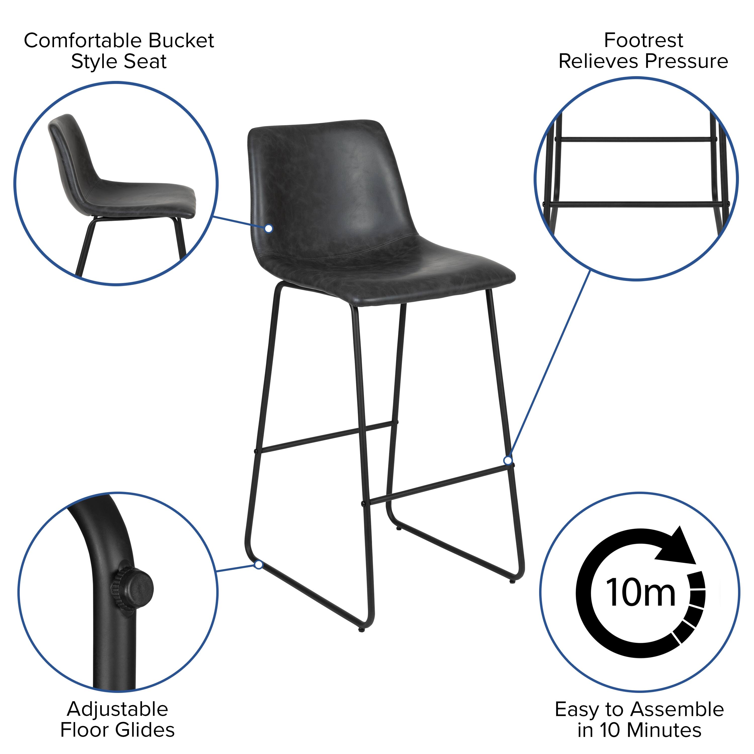 Comfortable Bucket Style Seat  
Footrest Relieves Pressure  
Adjustable Floor Glides  
Easy to Assemble in 10 Minutes