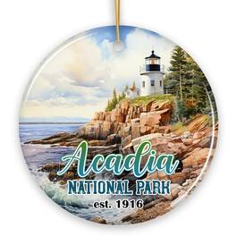 OrnamentallyYou - Majestic Acadia National Park Artwork Ornament Travel Souvenir and Christmas Gift Circle - Multi-colored