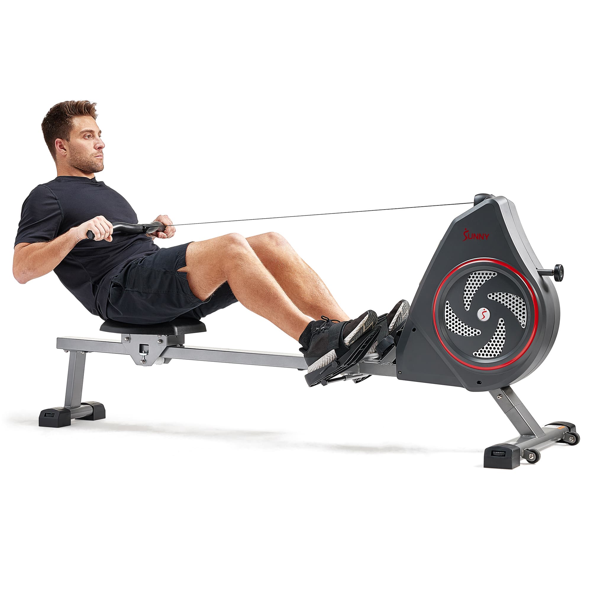 Sunny Health & Fitness - Smart Premium Air and Magnetic Resistance Exercise Rowing Machine - Grey