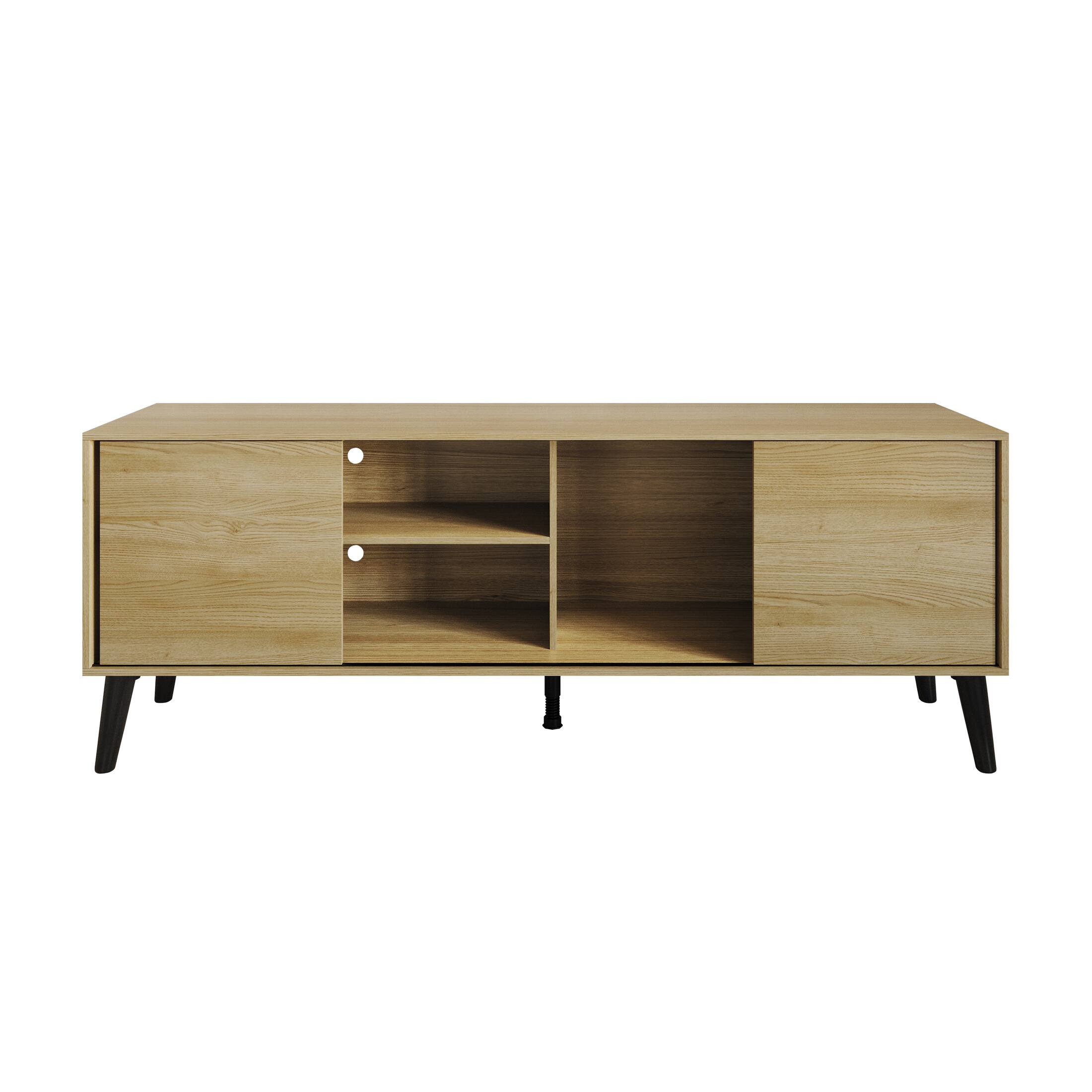 Alt View 4. ChaletPosh - Modern Minimalist TV Console in Wood Finish with Sliding Doors, Sanremo Light Oak - Light Oak.