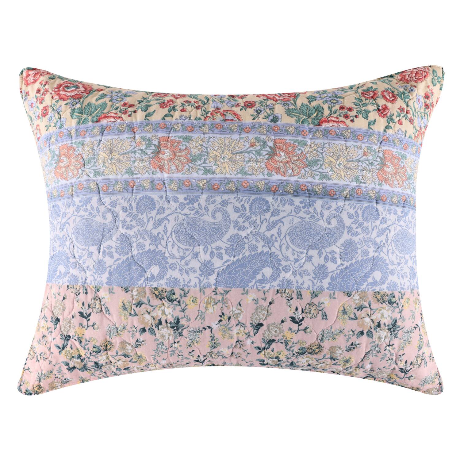 Front. Greenland Home Fashions - Greenland Home Fashions Cotton Face Microfiber Back Kressida Pillow Sham Standard 20x26 Blue - Blue.