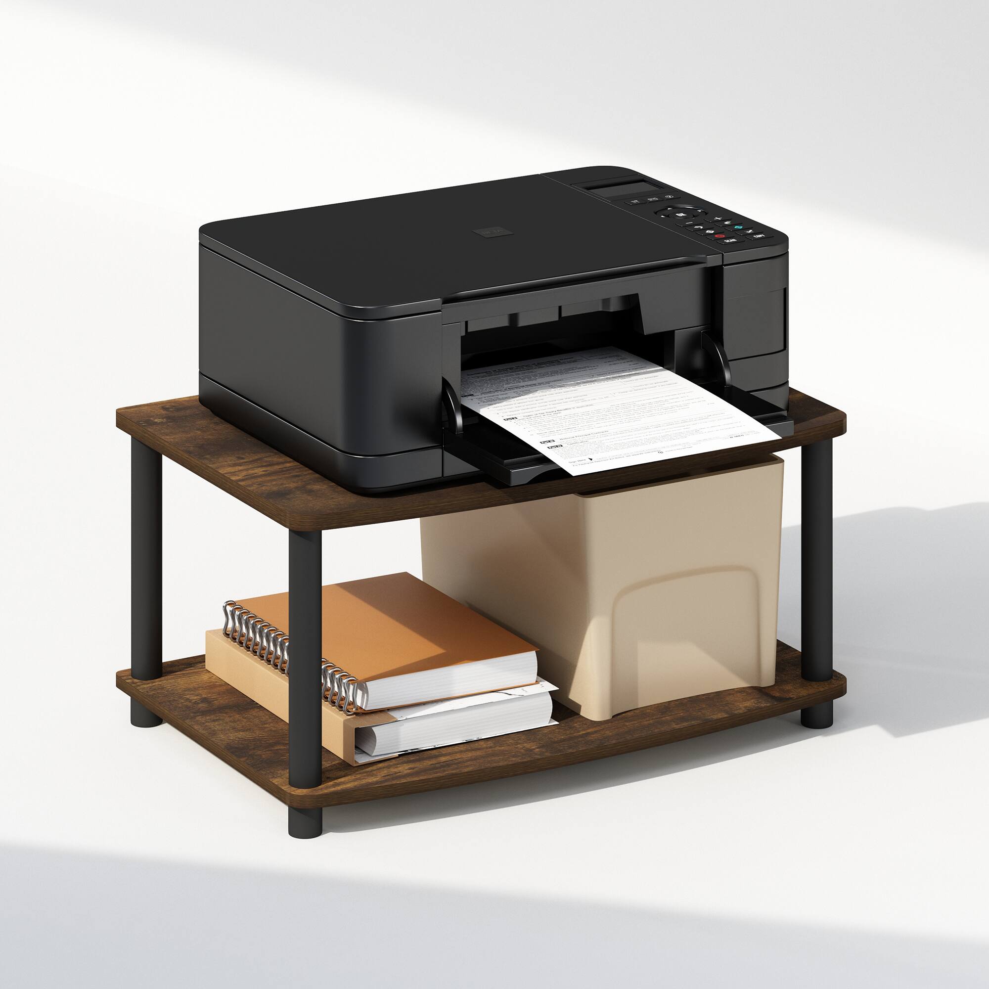 Alt View 3. Furinno - Turn-N-Tube 2-Tier Multipurpose Printer Stand Display & Storage Shelf.