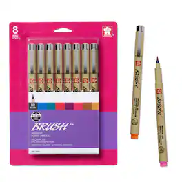 Sakura - Archival Brush Pens, Assorted Vibrant Colors, 8 Count