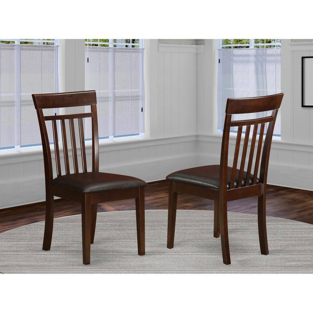 Left. East West Furniture - Capri slat back Chair for dining room with Leather Upholstered Seat - Mahogany.