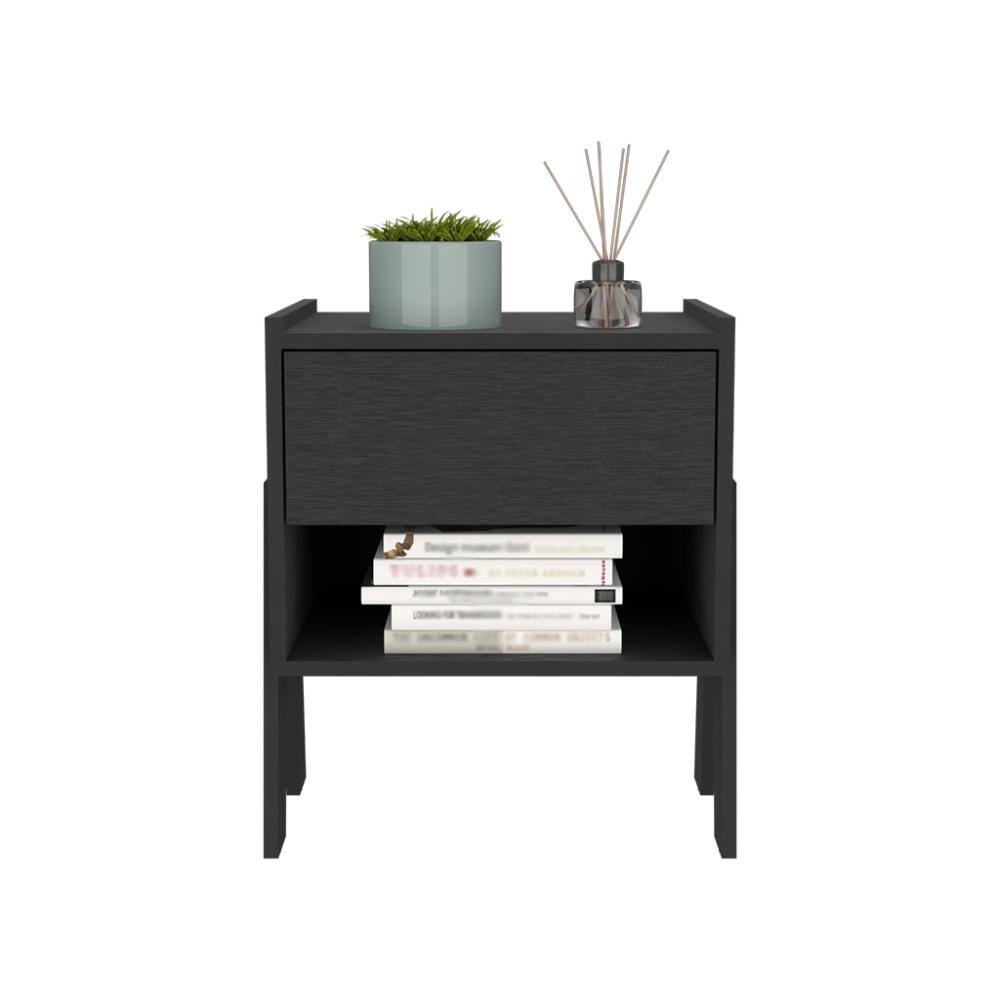 Front. Treevol Furniture - Nightstand Ferku, Bedroom, Black - Black.