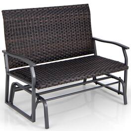 Costway - 2-Person Outdoor Swing Glider Bench with Quick Dry Foam Seat & Heavy-Duty Metal Gliding Arms All Weather - Mix Brown