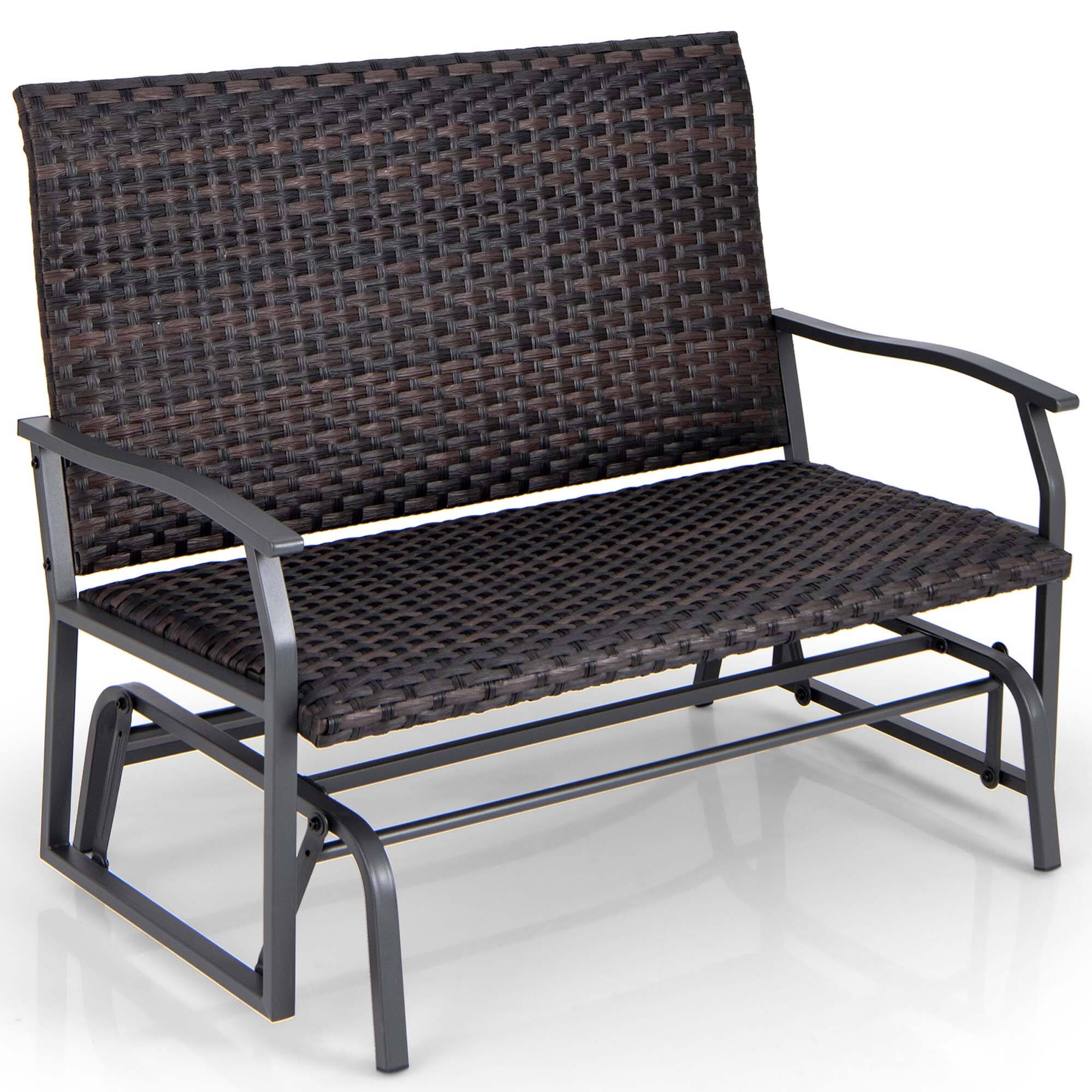 Costway - 2-Person Outdoor Swing Glider Bench with Quick Dry Foam Seat & Heavy-Duty Metal Gliding Arms All Weather - Mix Brown