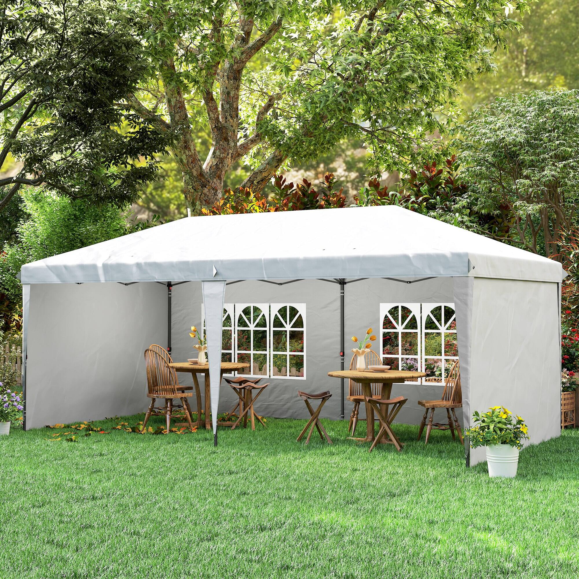 Alt View 8. Outsunny - x 20' Pop Up Canopy Tent with 4 Sidewalls, Instant Gazebo with Carry Bag for Garden - White.