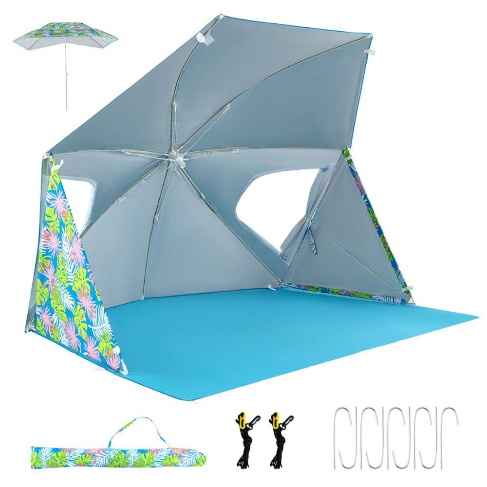 Back. Loheer - Loheer UPF50+ Beach Umbrella Tent, Portable 2-in-1 Sun Shelter with Carrying Bag, Pop-Up UV Protection Canopy - Blue.