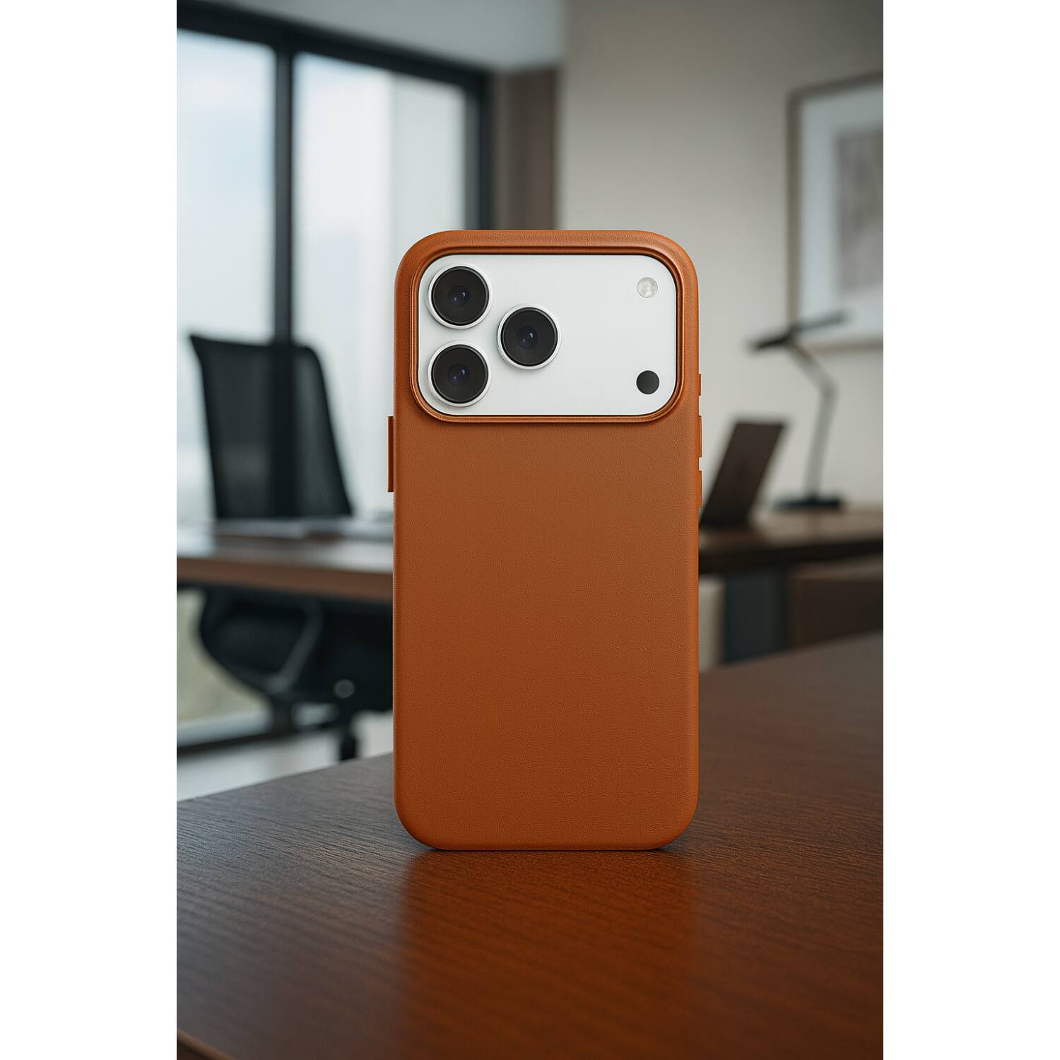 Left. SaharaCase - Apple iPhone 17 Pro Max Vegan Leather Case | Compatible with Magsafe | Indy Series - Canyon Brown.