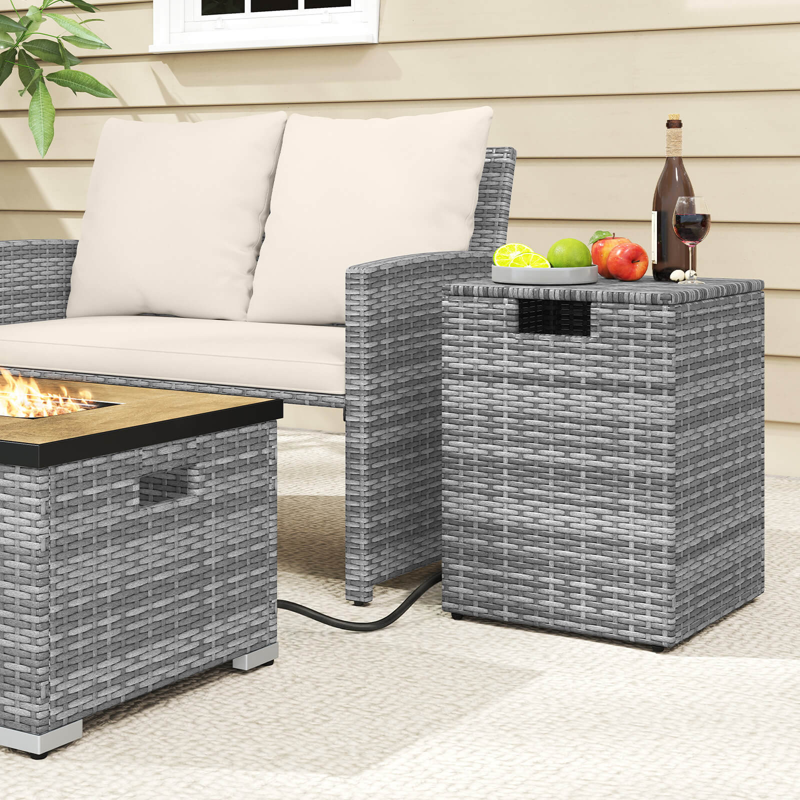 Alt View 3. Costway - Costway Propane Tank Cover Table,16Inch Square PE Rattan Gas Tank Storage Box with Flip Lid - Mix Gray.