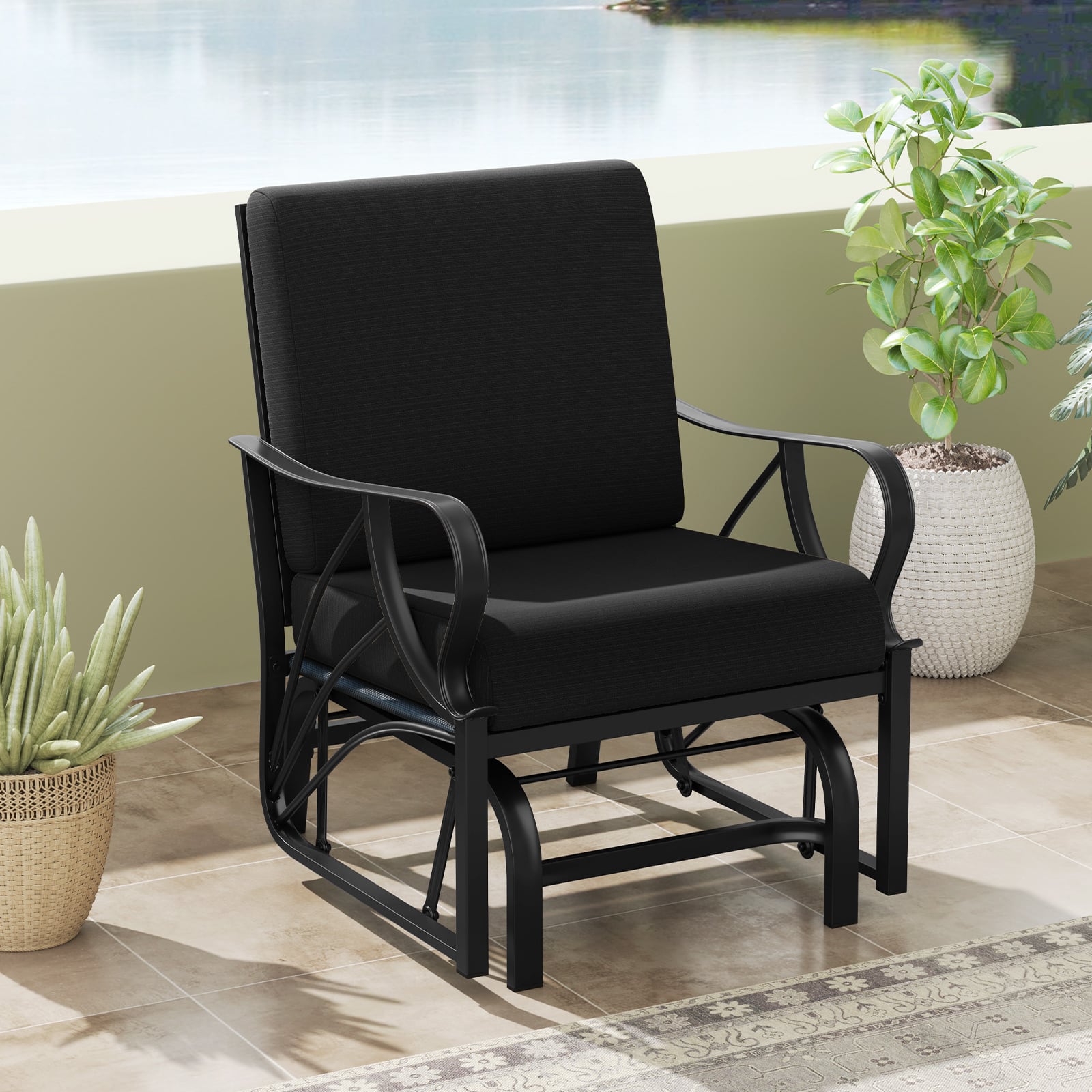 Gymax - Patio Glider Chair Single Outdoor Rocking Chair w/ Seat & Back Cushions - Black price history on PriceWatchPro