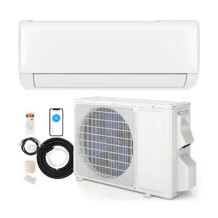 Front. SKONYON - 9100 BTU Split Air Conditioner and Heater System WiFi Enabled with Remote Control - White.