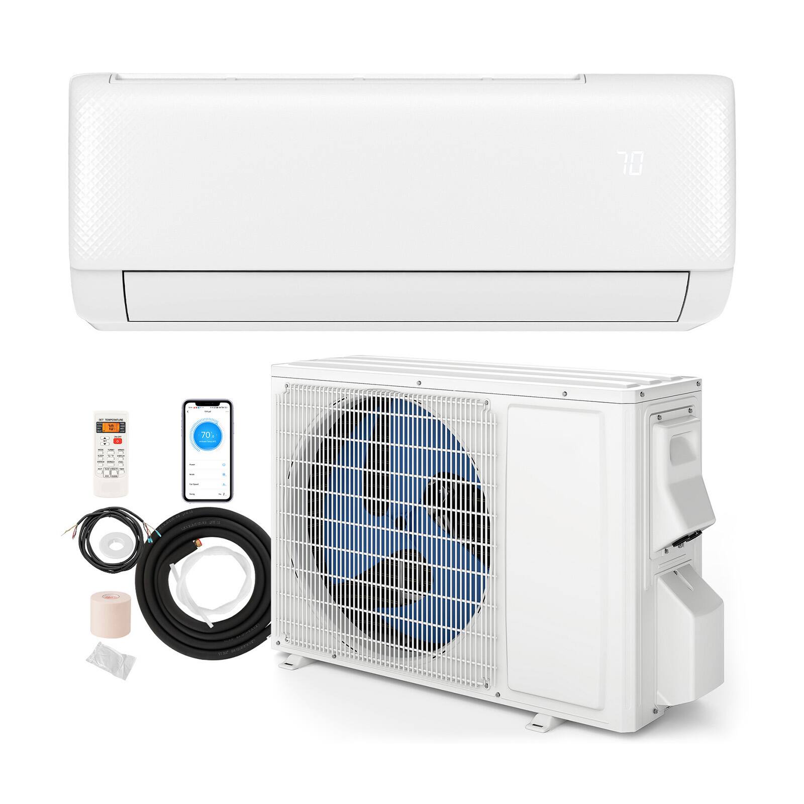 Front. SKONYON - 9100 BTU Split Air Conditioner and Heater System WiFi Enabled with Remote Control - White.