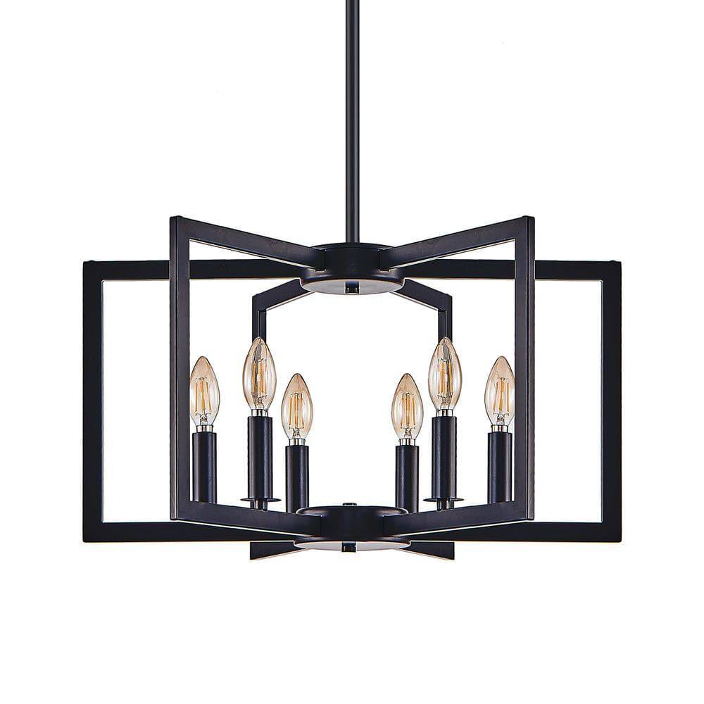 Angle. Kadyn - 22" Modern Black Geometric 6-Light Chandelier – Industrial Metal Pendant Light Fixture, Black - Black.