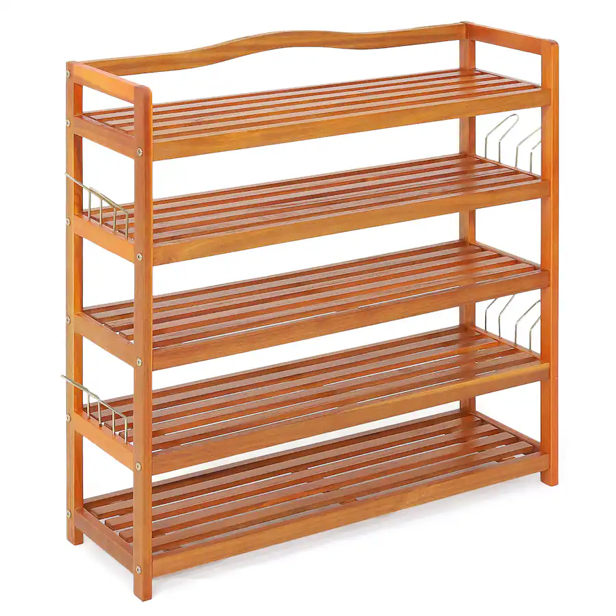 Costway 5 Tier Wood Shoe Rack Freestanding Large Shoe Storage Organizer ...