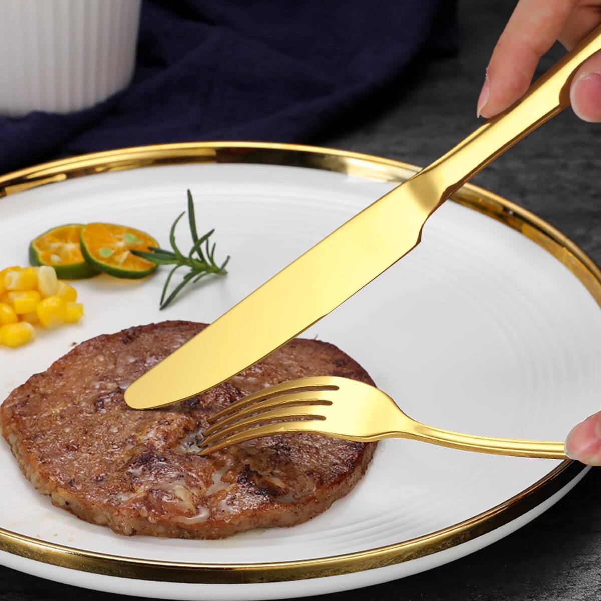 Alt View 2. Dazzed Corner - 60-Piece Gold Silverware Set, Stainless Steel Flatware Cutlery Set Service for 12 - NYTPXVQ.