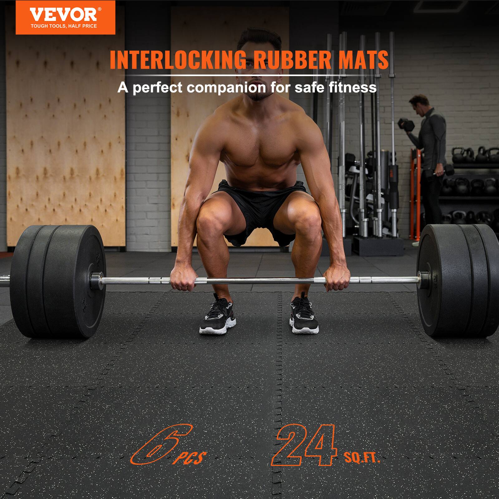VEVOR TOUGH TOOLS, HALF PRICE INTERLOCKING RUBBER MATS A perfect companion for safe fitness 6 PCS 24 SQ.FT.