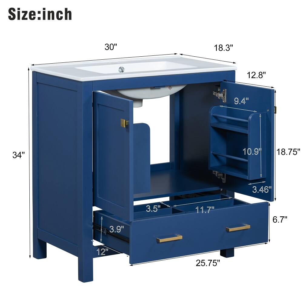 Size: inch  
30"  
18.3"  
12.8"  
9.4"  
34"  
10.9"  
18.75"  
3.46"  
3.9"  
3.5"  
11.7"  
6.7"  
12"  
25.75"