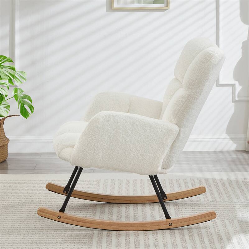 Back. HTUTWOO - Glider Chair for Living Room - Tufted Upholstered Teddy Fabric Rocking Chair, Metal Frame Accent Chair - Ivory.
