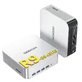 Geekom - A8 Max AI Mini PC, AMD Ryzen 9 8945HS, Dual LAN Port, 32GB DDR5 RAM& 2TB PCIe 4.0 NVMe SSD, Windows 11 Pro Pre-installed - Silver+Black