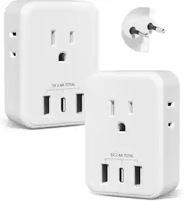 BN-LINK - 2-Pack European Travel Plug Adapter, 4 Outlets & 3 USB Ports (USB-C), Type C for Europe - White