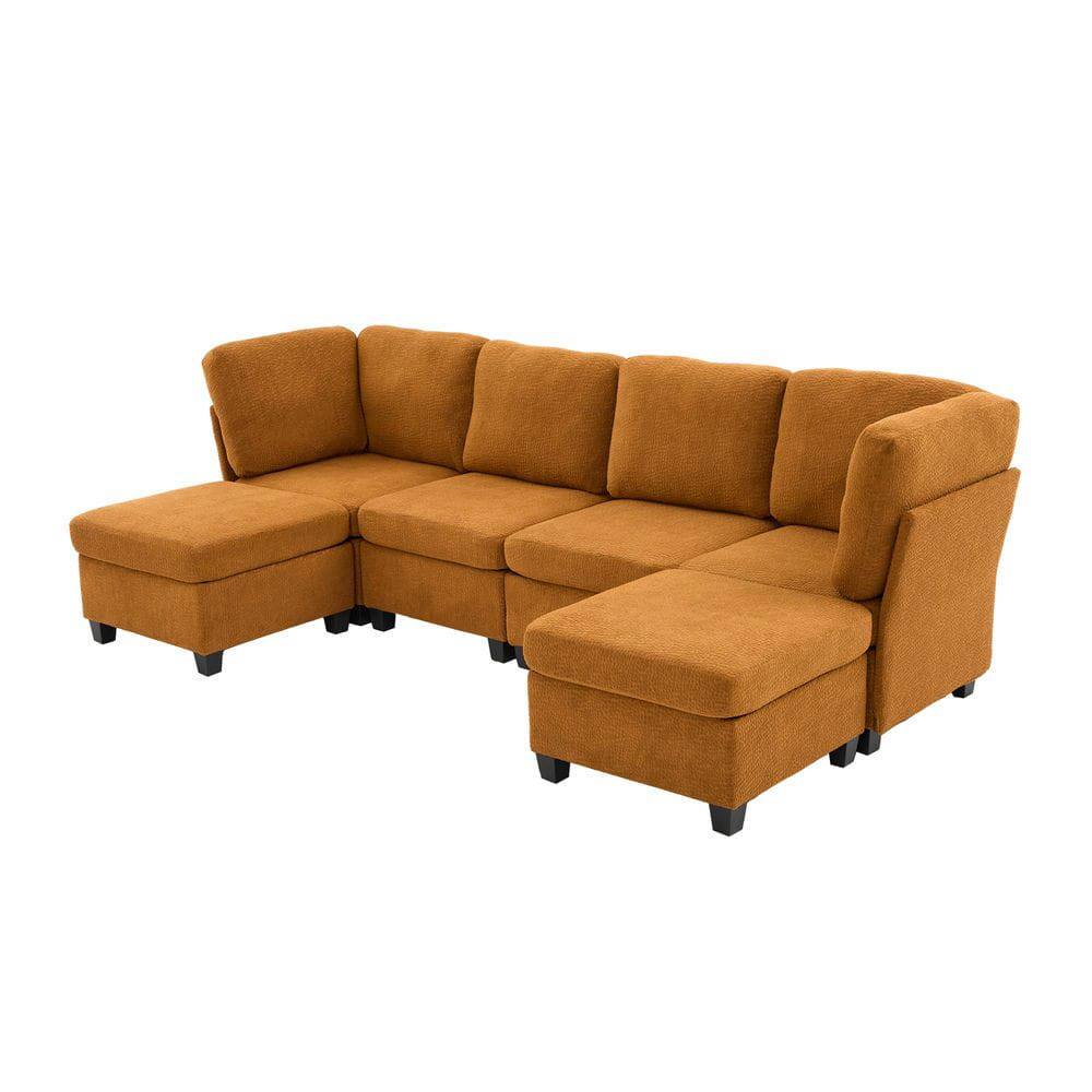 Alt View 8. Kadyn - U-Shaped 6-Seat Sectional, Oversized Modular Couch with Chaise and Storage Ottoman, Orange - Orange.