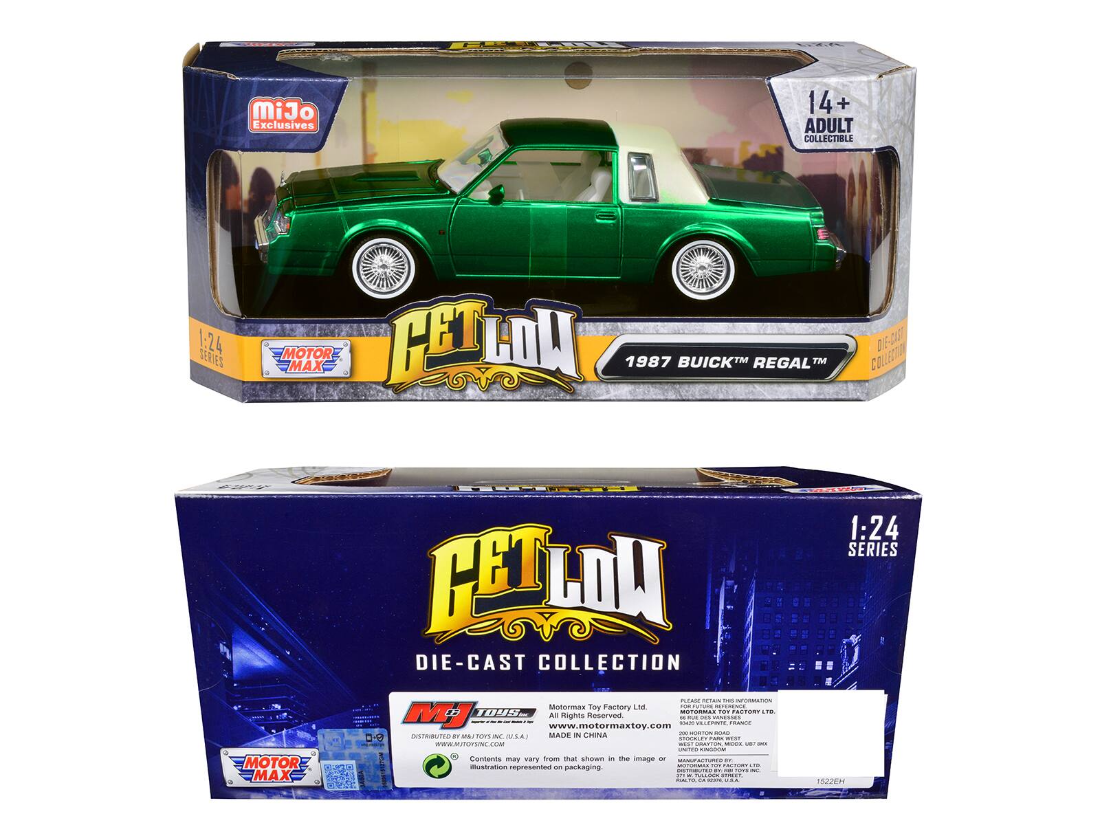 MiJo Exclusives 14+ ADULT COLLECTIBLE 1:24 SERIES MOTOR MAX CETLOI LOW DIE-CAST DIE COLLECTION

1987 BUICK REGAL

MOTOR MAX

GET LOW DIE-CAST COLLECTION

1:24 SERIES

Motormax Toy Factory Ltd.
www.motormaxtoy.com

All Rights Reserved

MADE IN CHINA

Contents may vary from that shown in the image or illustration represented on packaging.