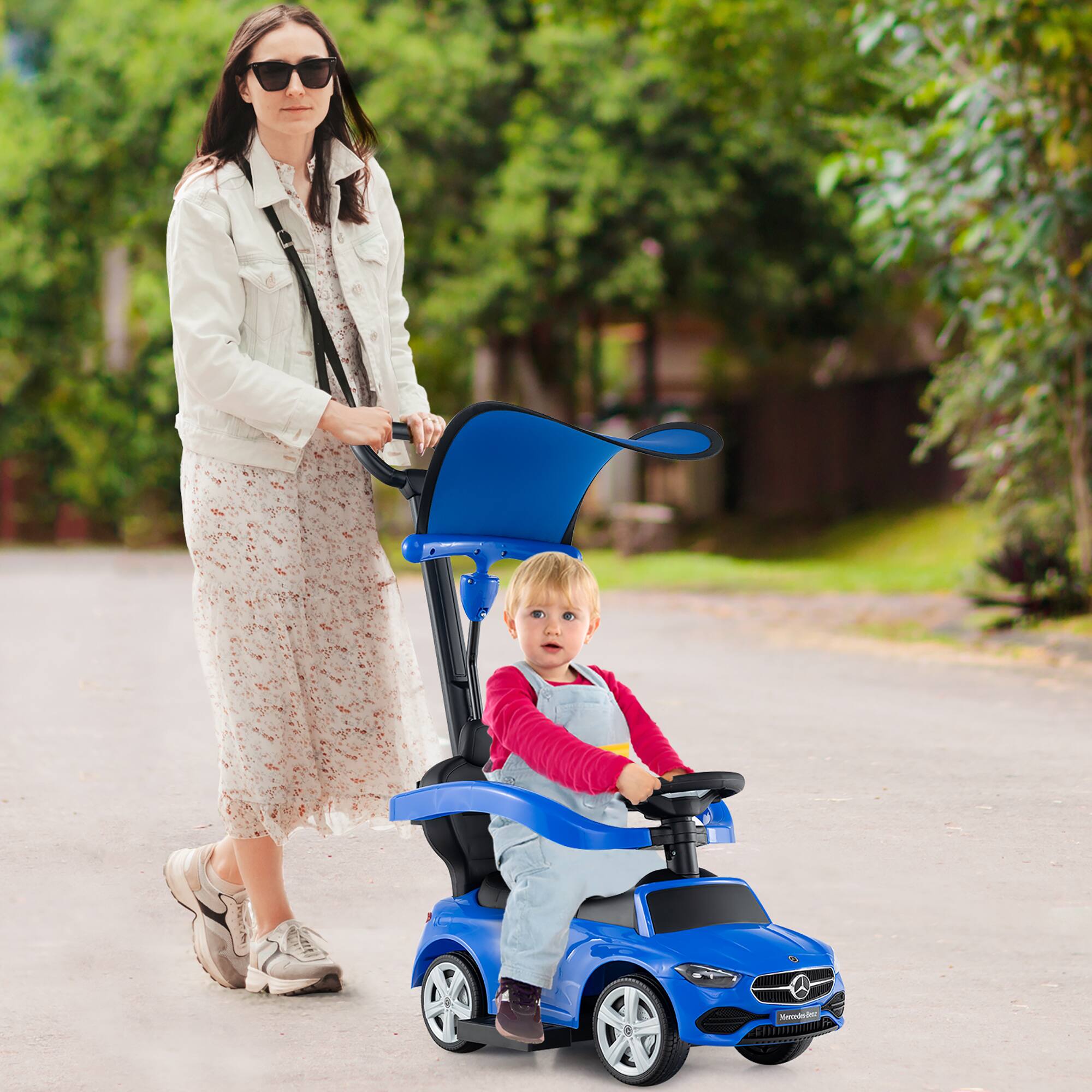 Alt View 3. Gymax - Gymax 3-in-1 kid Push Car w/Adjustable Canopy Under Seat Storage Realistic Sounds Navy - Navy.
