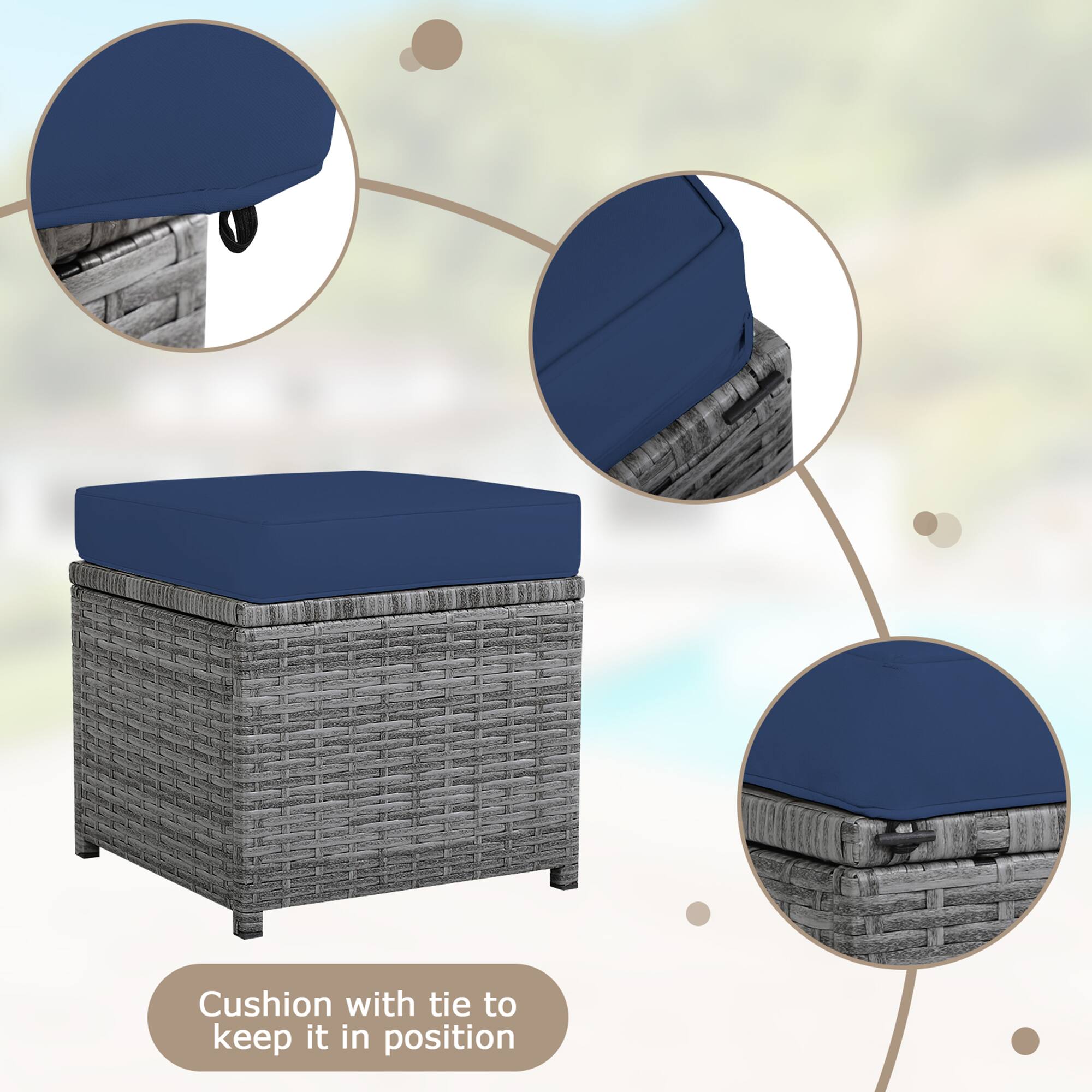 Cushion with tie to keep it in position