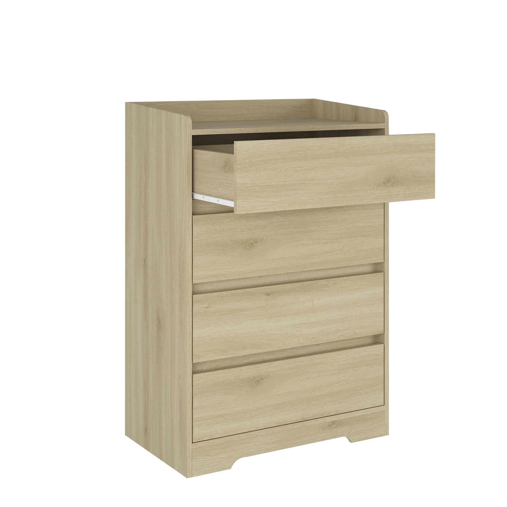 Left. Forest'nSky - Light Oak Wood 4 drawer 25.59 in. Wide Chest of Drawers with Sturdy Frame for Living Room - Light Oak.