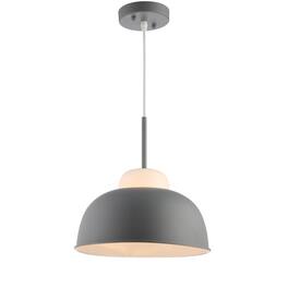 Jonathan Y - Simon 12" Adjustable Metal/Glass LED Pendant, Gray - Gray/White