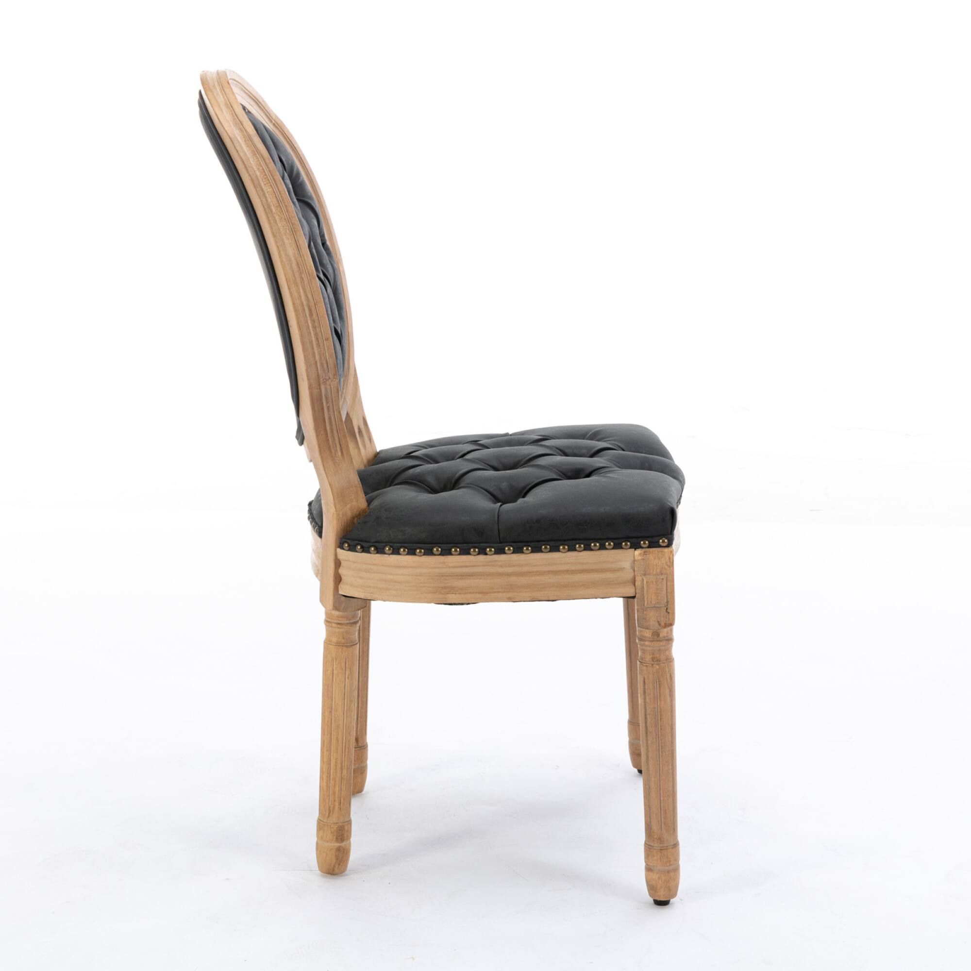 Back. GOODSILO - French Style Solid Wood Frame Antique Dining Chairs with Hand-Pulled Buckle Decoration and Nailhead Trim, Set of 2 - Black PU.