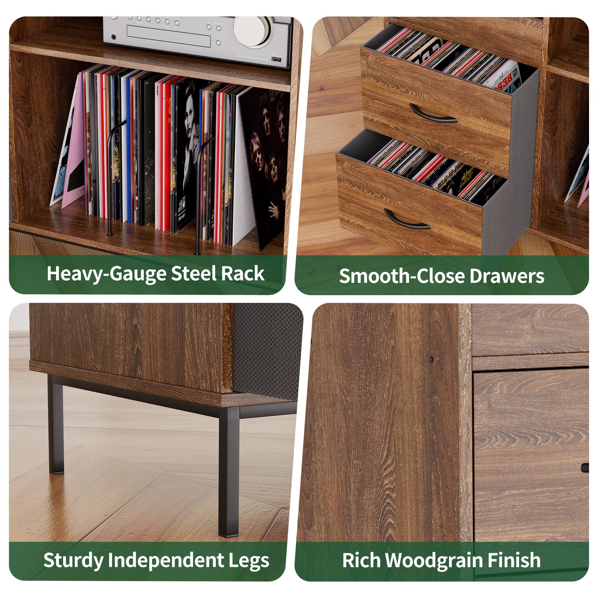 - Heavy-Gauge Steel Rack
- Smooth-Close Drawers
- Sturdy Independent Legs
- Rich Woodgrain Finish