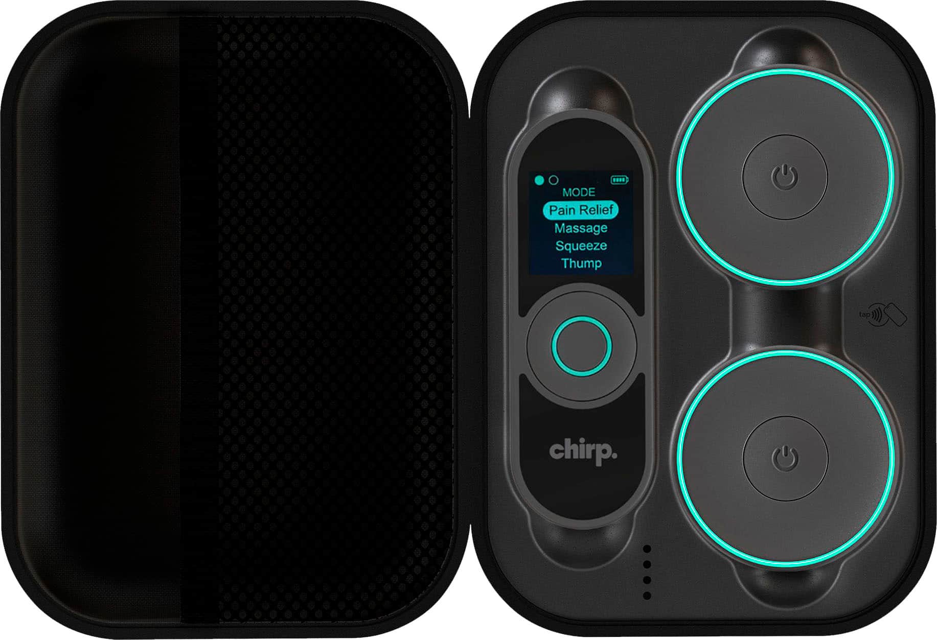 The text on the image reads "Chirp" and "Mode Pain Relief Massage Squeeze Thump."